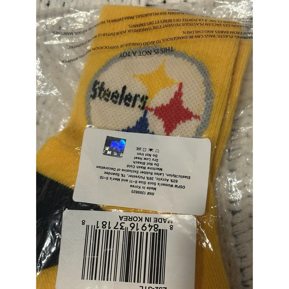 Steelers Men’s Size 5-10 NFL Crew socks Yellow & Black NWT Sports Football - Picture 4 of 6